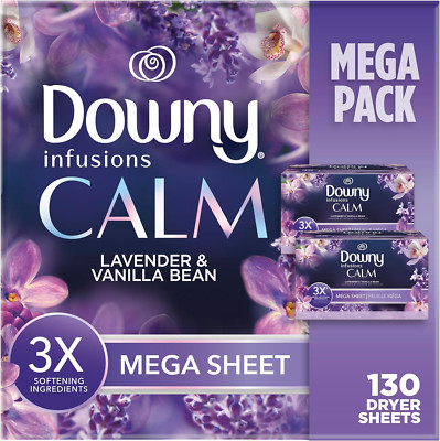 Downy Infusions Mega Dryer Sheets, Laundry Fabric Softener, CALM, Lavender and V