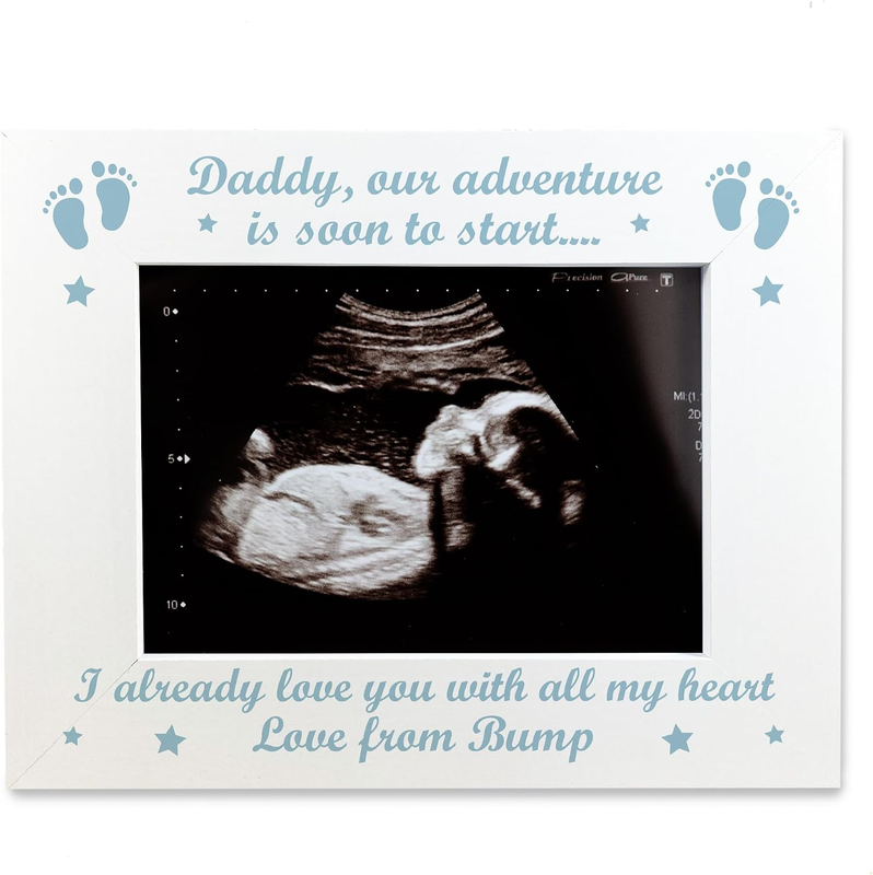 Daddy to Be Gifts, 7X5 White Wooden Frame Gifts for New Dad, Baby Scan Gifts, Pr