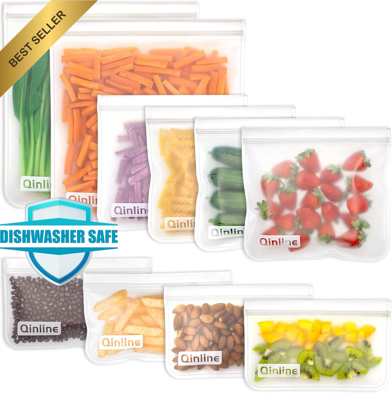 Reusable Food Storage Bags - 10 Pack Dishwasher Safe Freezer Bags, BPA Free Reus