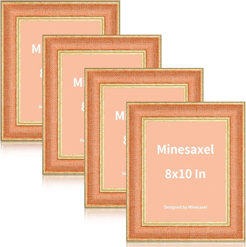 Orange 8X10 Cute Picture Frame,Hd Real Glass Unique Fun or Vintage 8 by 10 Photo Frames,Gold Border with Easel for Tabletop and Wall Display 4 Pack