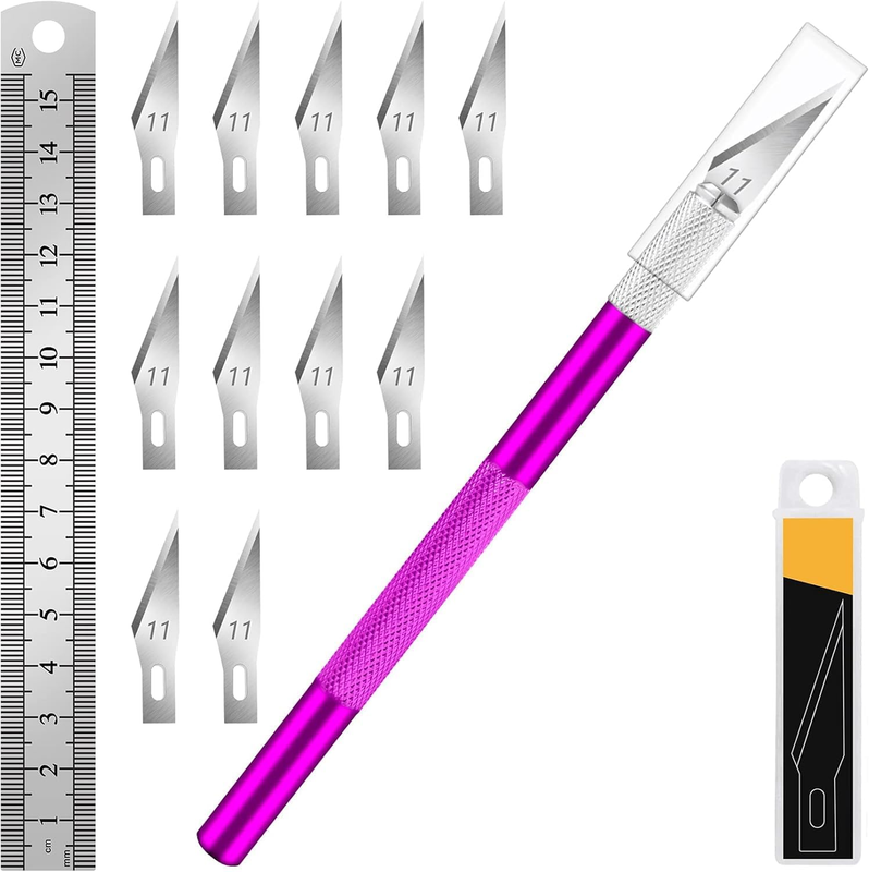 Craft Hobby Knife Set with 10 Extra #11 Blades, 6-Inch Metal Ruler
