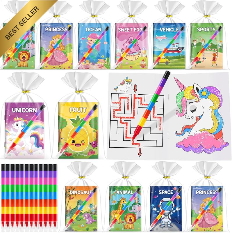 16 Coloring Books for Kids Party Favors: Bulk 16 Crayons Mini Coloring Books for