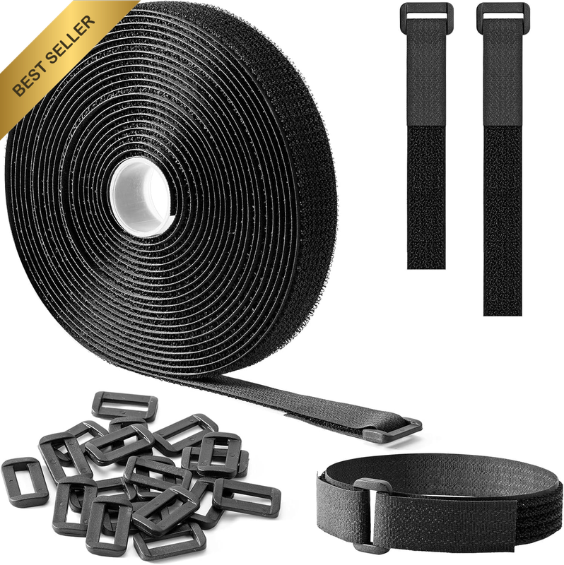 5M X 2CM Reusable Cable Ties, Adjustable Hook and Loop Straps with 25 Buckles, I