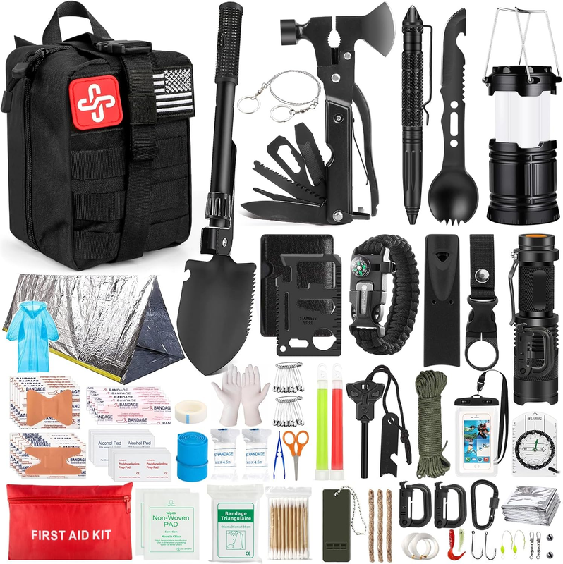 Survival Kit 250pcs, Emergency Survival Gear Kit Survival Tool Emergency Blanket