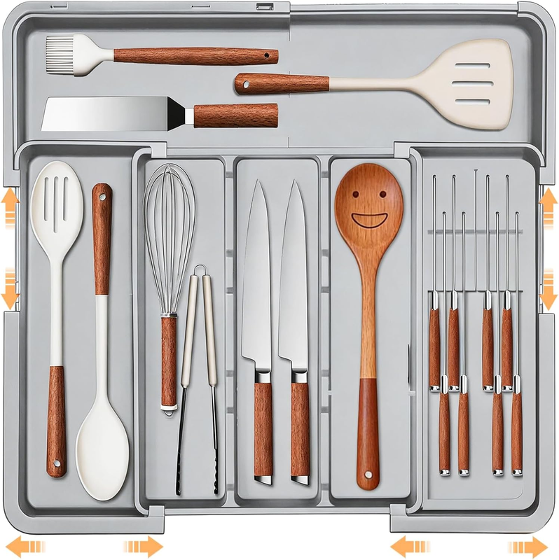 Larger Cutlery Drawer Organiser, Expandable Utensil Drawer Organiser for Kitchen