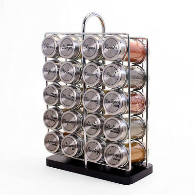 Orii 20 Jar Spice Rack Stainless Steel Filled with Spices - Standing Rack Shelf 