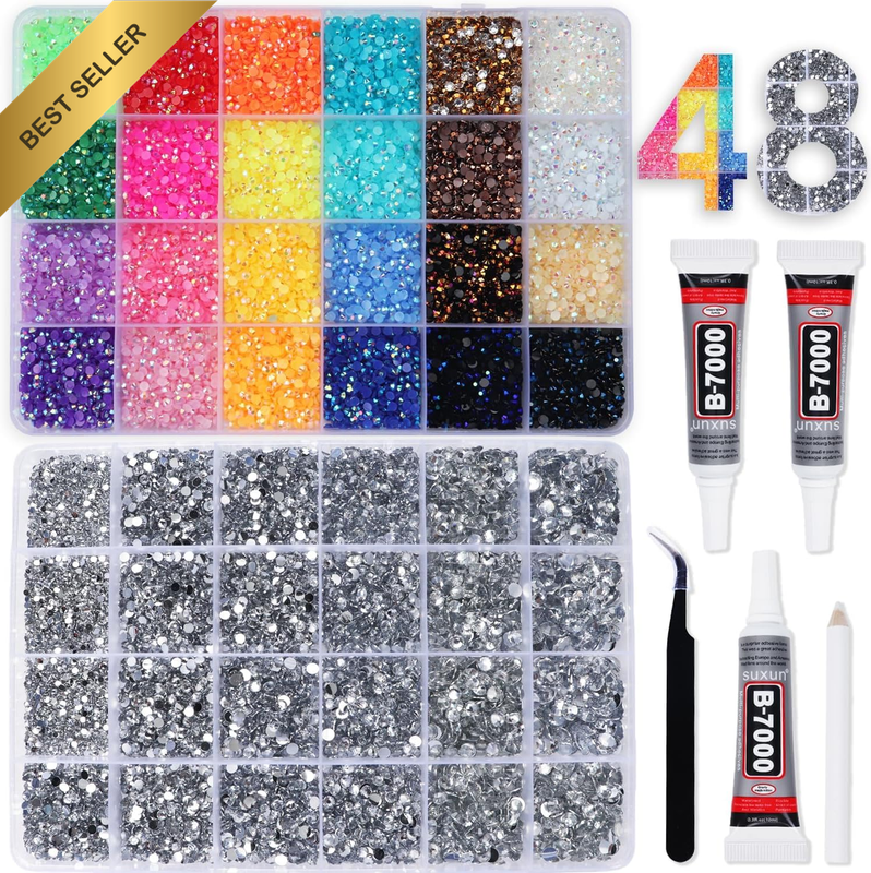 2 Boxes Rhinestones for Bedazzling Kits, Multicolor 3Mm & Silver Clear 2/3/4/5/6