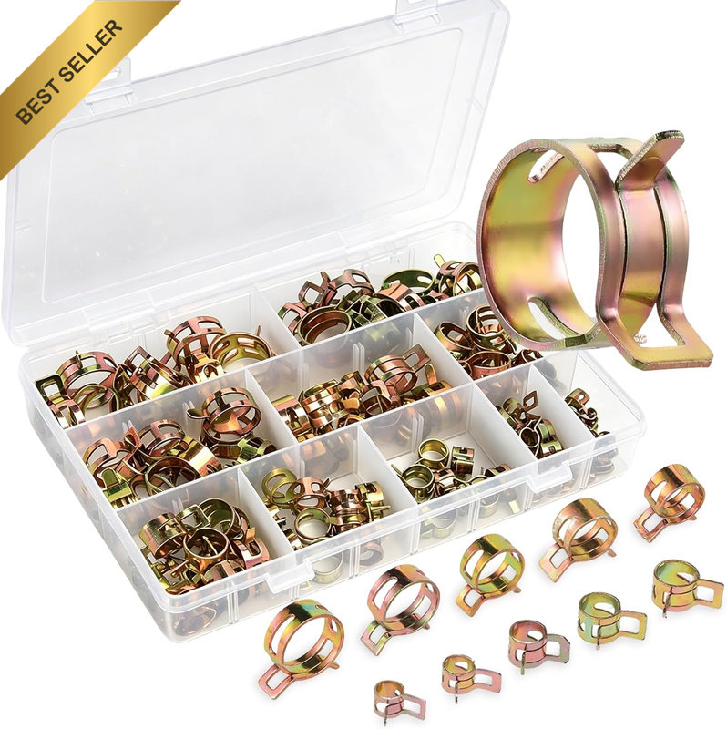 100Pcs 6-17Mm Spring Band Hose Clamps with Swivel Flat Band Fuel Hose Clamp Asso