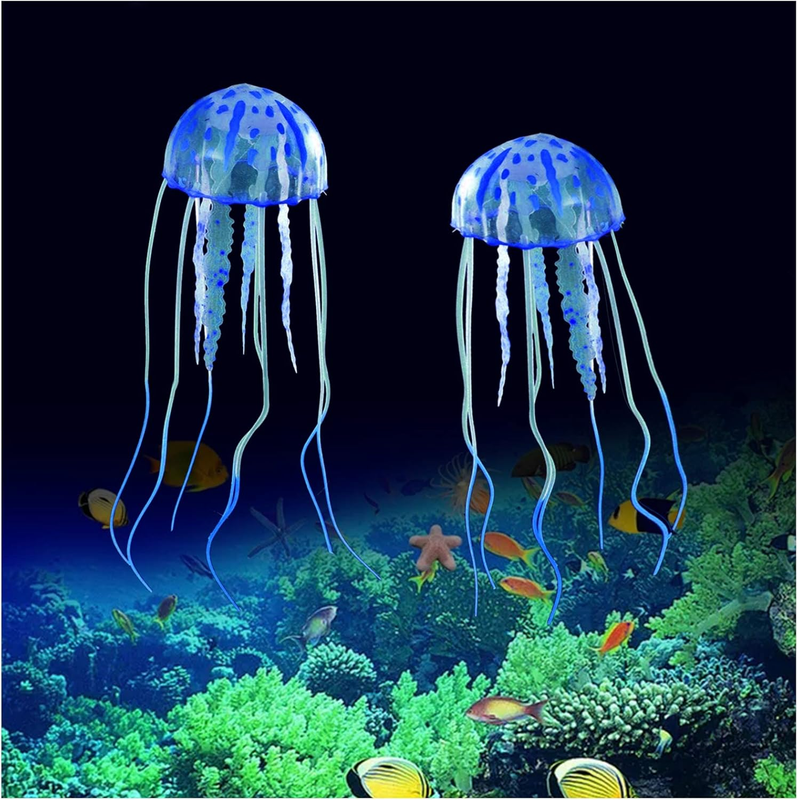 Jellyfish Aquarium Decoration 2pc Silicone Glow Fish Tank Ornament Suction Cup
