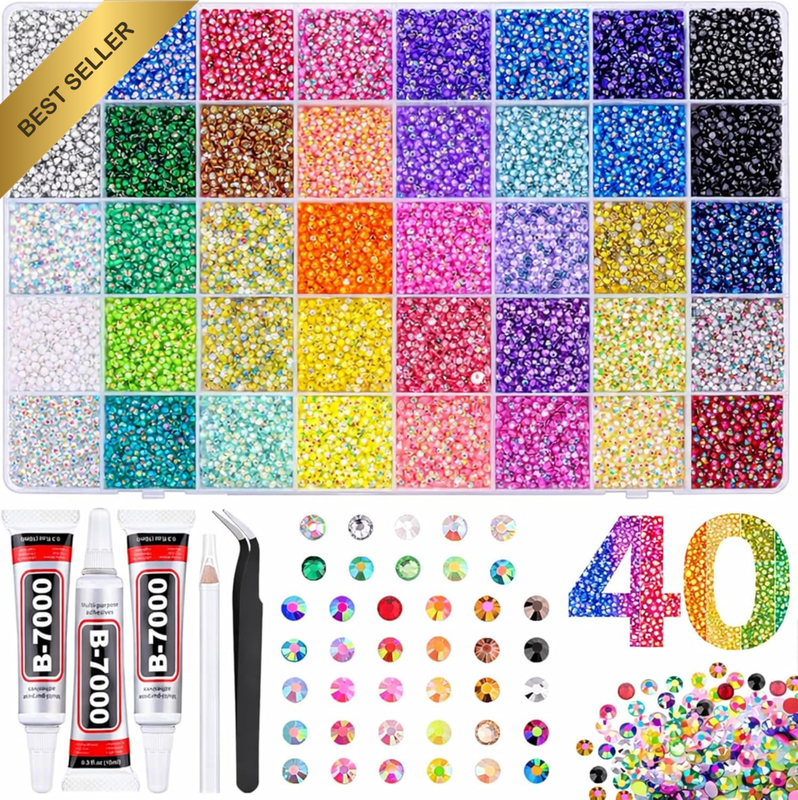 40 Colors Flatback Resin Jelly Rhinestones, 3Mm 32000 Pieces with B7000 Glue for