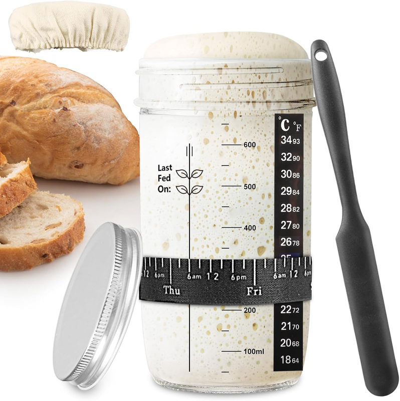 Sourdough Starter Jar 24oz/680ml, Glass Sourdough Starter Kit with Date Feeding