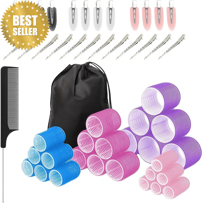 50 Sets of Hair Rollers, Including 4 Different Sizes of Hair Rollers, 24 Clips,