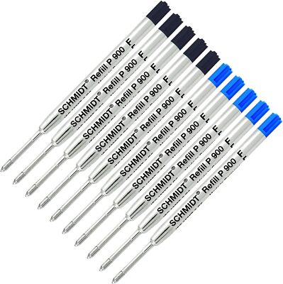 Schmidt P900 Black, Blue Parker Style Ballpoint Refill, Tip 0.6mm - Pack of 10