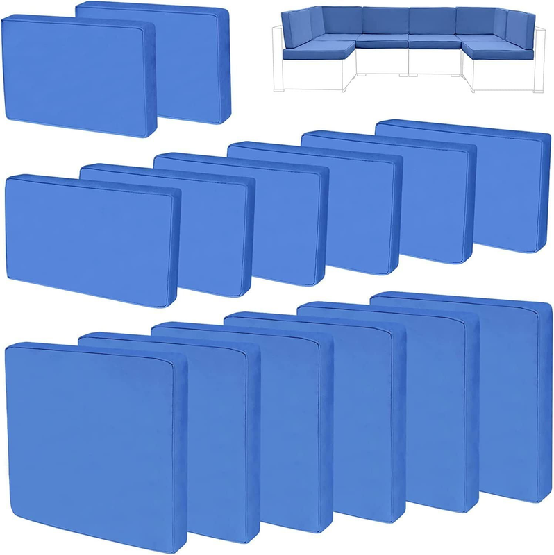 14Pieces Patio Cushion Covers Replacement,Outdoor Couch Cushions Covers Waterproof Furniture Cushion Covers Slipcovers Set with Zippers,Cover Only(Blue,25×25×3.15 Inches)