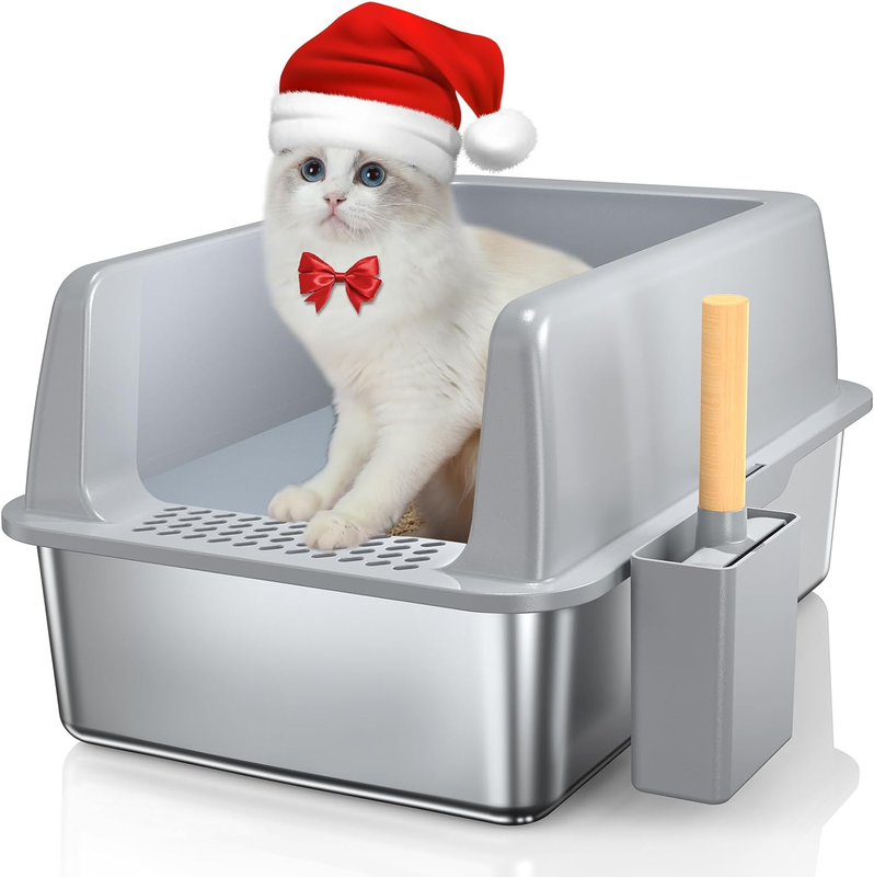 Stainless Steel Litter Box, XL Extra Large Cat Litter Box Enclosure High Sides w