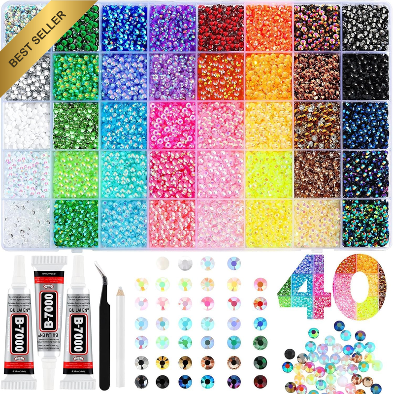 30000Pcs 40 Colors 4Mm Resin Jelly Rhinestones for Bedazzling, Mixed-Color Flatb