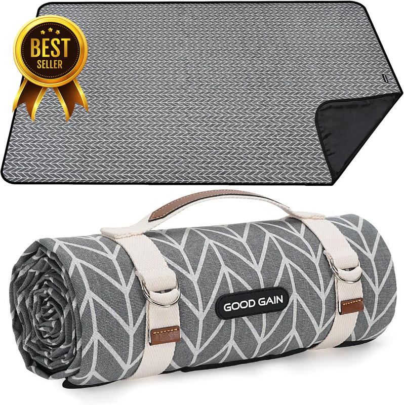 Graphite-Grey Waterproof Extra-Large Outdoor Picnic Blanket with Strap