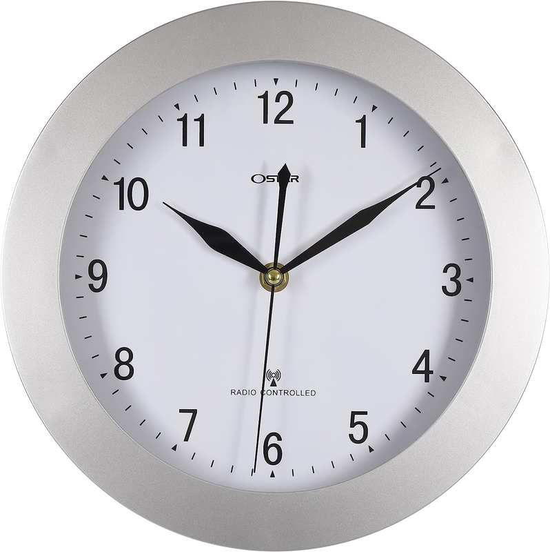 Atomic Wall Clock，Us Auto Calibration Time 10 Inch round Clock, Battery Operated