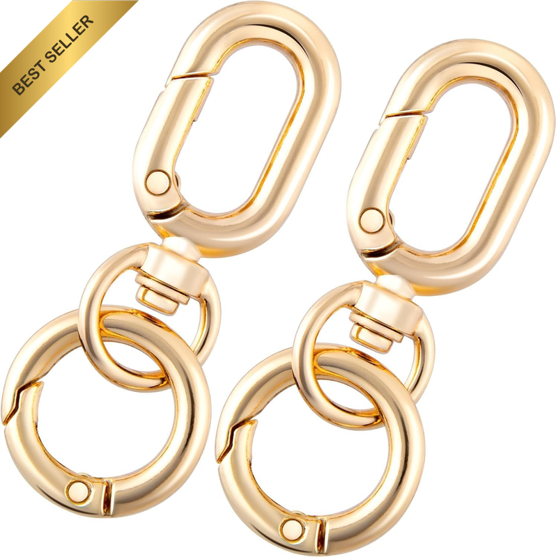 Double Opening Keychain Clip Zinc Alloy Spring Snap Hooks Gold 2Pcs