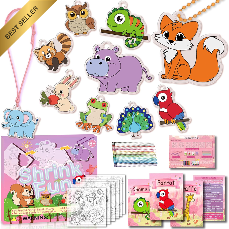 Shrink Fun 75PCS Shrinky Dinks Sheets Craft Kits for Kids, Includes 24 Pre Cut F