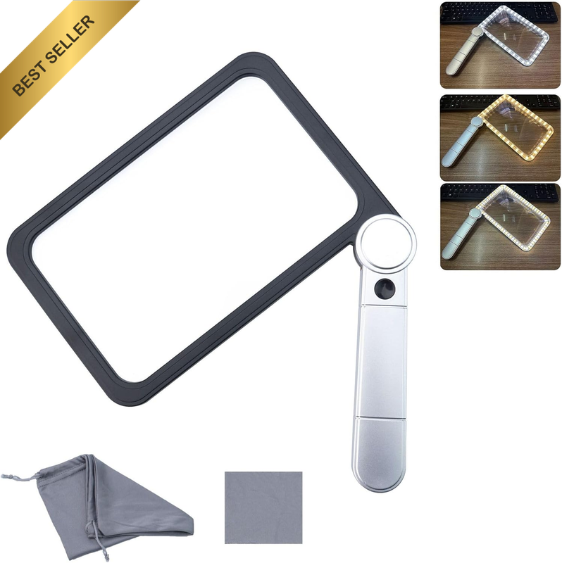 5X Large Magnifying Glass with Adjustable LED Light, 48LED Cold/Warm Light 3 Mod