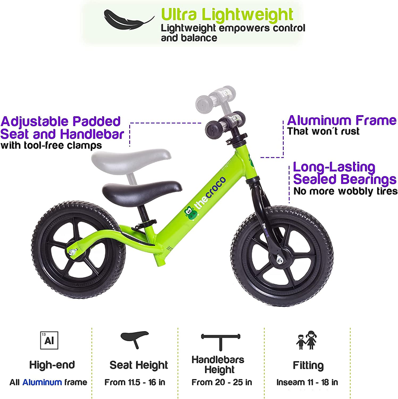 The Original Croco Ultra Lightweight and Sturdy Balance Bike. 2 Models for 2, 3,