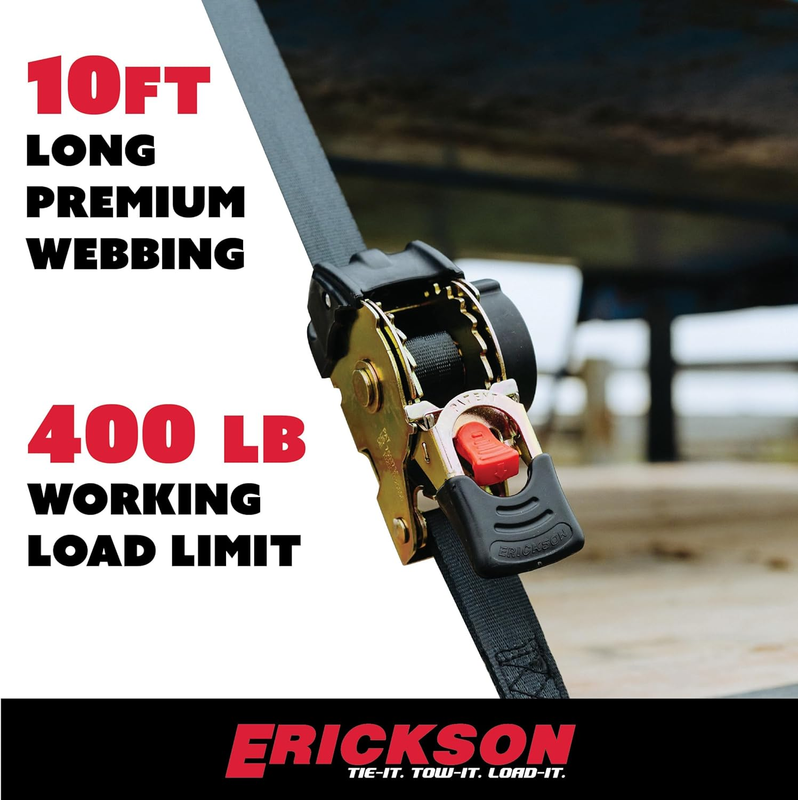 Erickson 34415 Pro Series Black Retractable Ratcheting Tie-Down Strap (Pack of 2