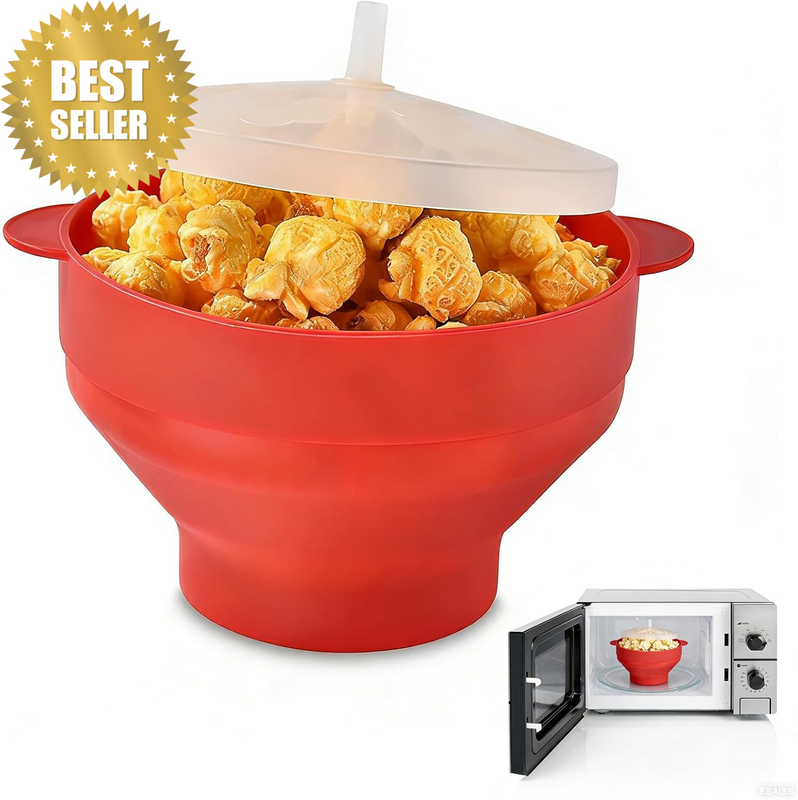Durable Collapsible Silicone Microwave Popcorn Popper Bowl with Airflow Lid and