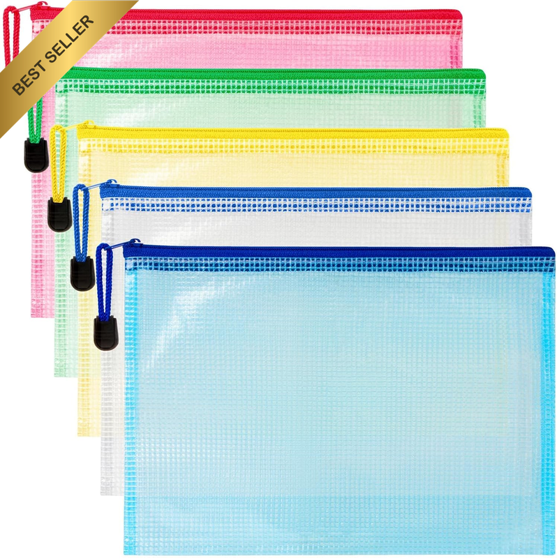 Mesh Zipper Pouch Bags - 5 Pack Waterproof Zipper Bags 13.2 X 9.4 Inch Clear Mes