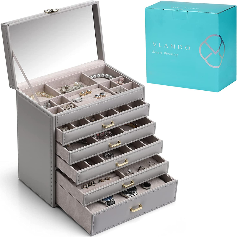 Vlando Huge Jewelry Boxes for Women,6 Tier Jewelry Storage Organizer, Large Box