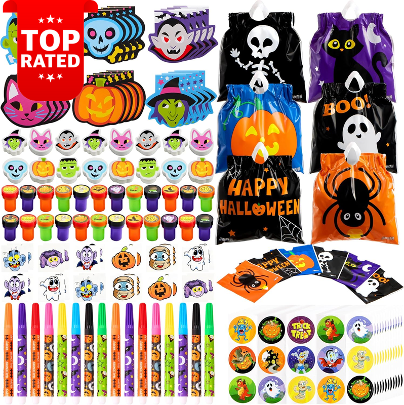 168 Pcs Halloween Craft Stationery Kids Gift Set Trick or Treat Party Favors