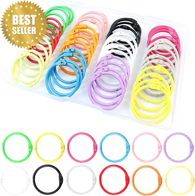 80-Pack Metallic Binder Rings with Storage Box, Steel Key Rings for School/Offic