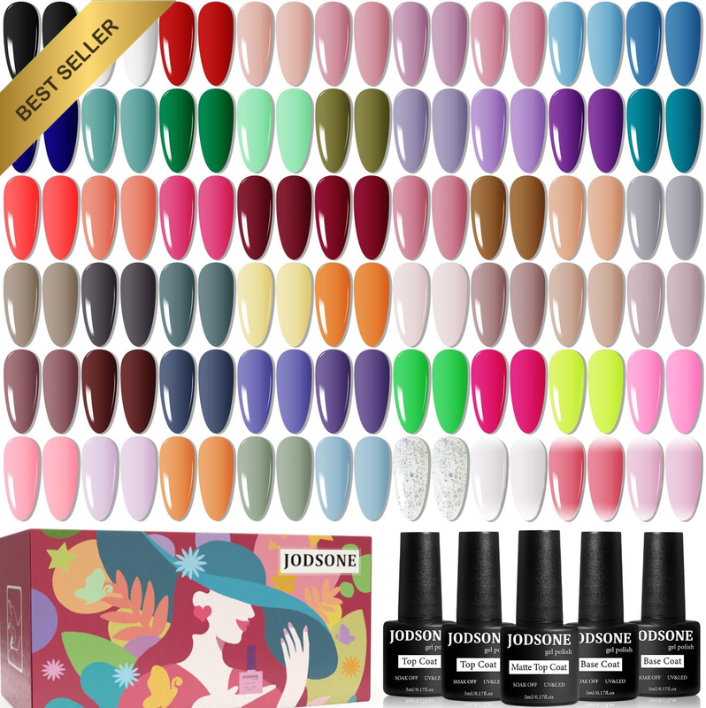 55 Colors Gel Nail Polish Kit 60 PCS with 5 Bottles of Base and Glossy Matte Top