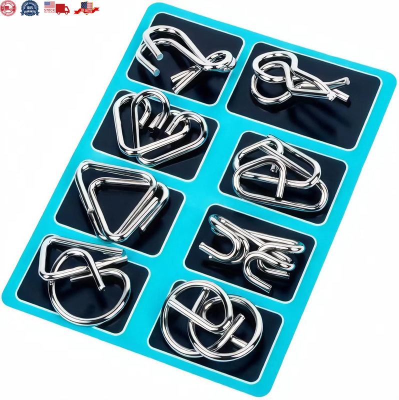 Metal Wire Puzzle Set of 24with Pouch Brain Teaser IQ Test Unlock Interlock Game