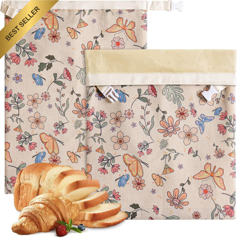 Beeswax Bread Bag for Sourdough, 2 Pack, Organic Linen, Reusable, Freezer-Friend