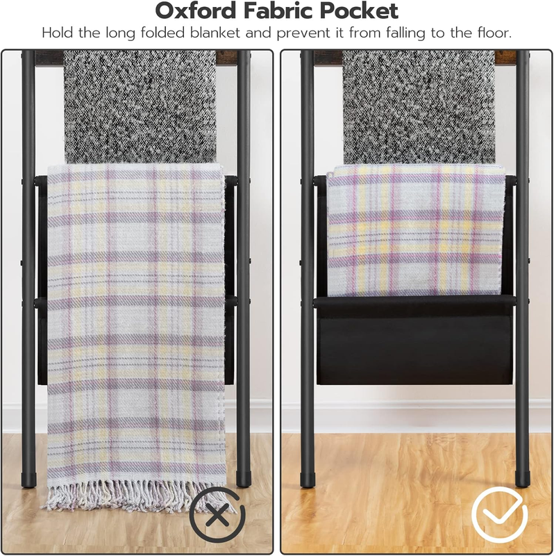 Blanket Ladder, 5 Tier Ladder Shelf, Wall-Leaning Blanket Rack with 4 Removable