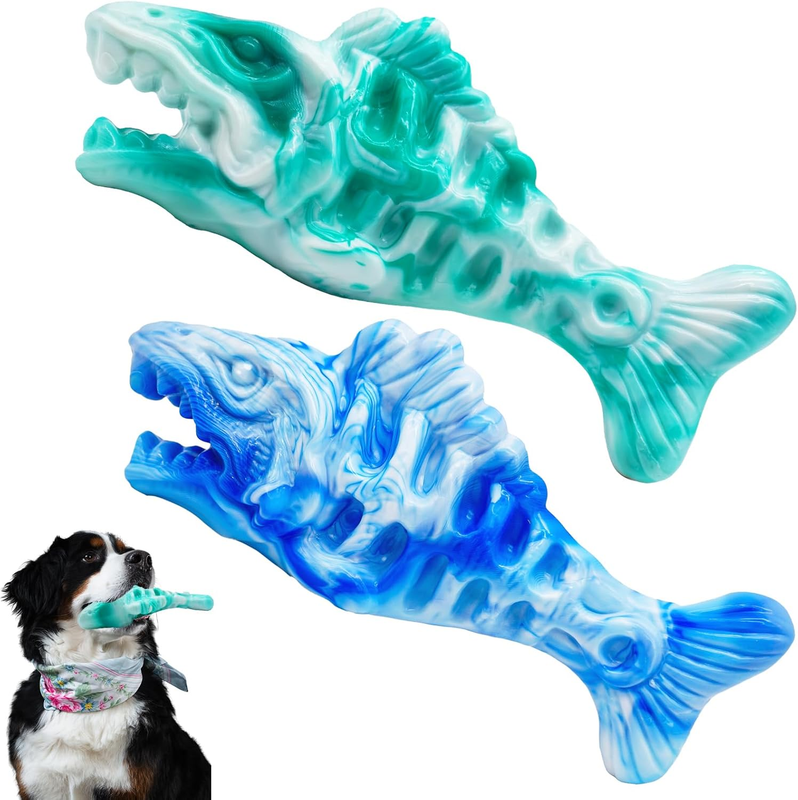 2 Pack Tough Dog Chew Toy Aggressive Chewers Nylon Beef Flavor Large Dogs Fish