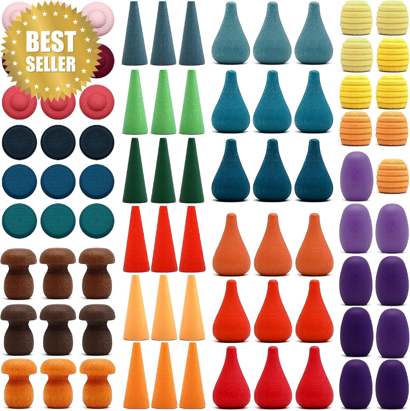 Large Set Full Rainbow Color Style Wooden Loose Parts Sensory Play Toys, Rainbow