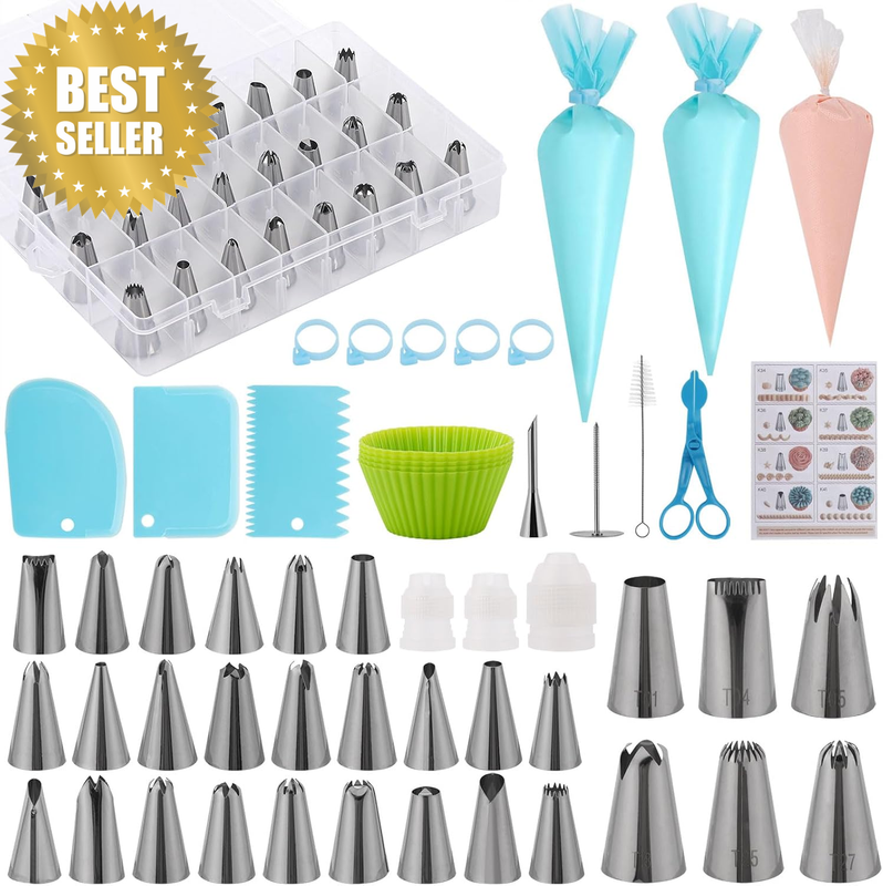 63Pcs Pro Cake Decorating Kit Stainless Steel Icing Tips Piping Bags Set