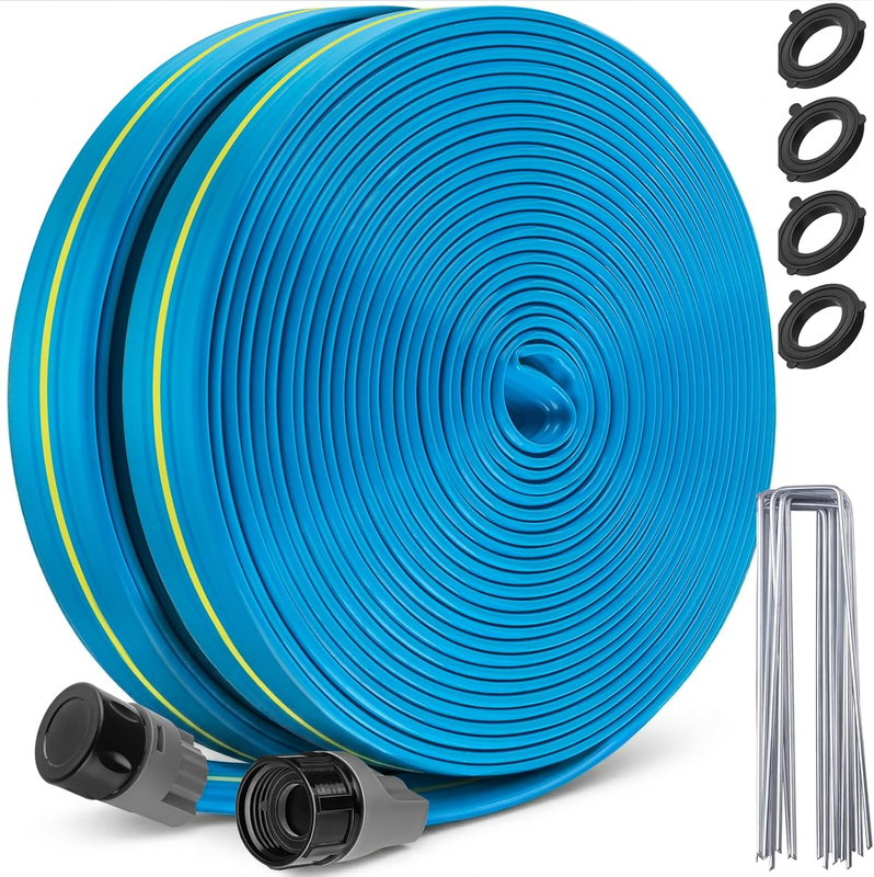 Upgrade Flat Sprinkler Soaker Hose for Garden 100FT, Heavy Duty 3-Tube Lawn Irri