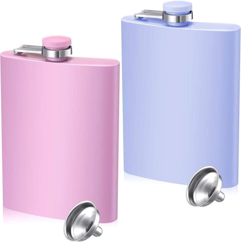 Meanplan 2 Pack 8 Oz Flasks for Women Stainless Steel, Pink,Purple