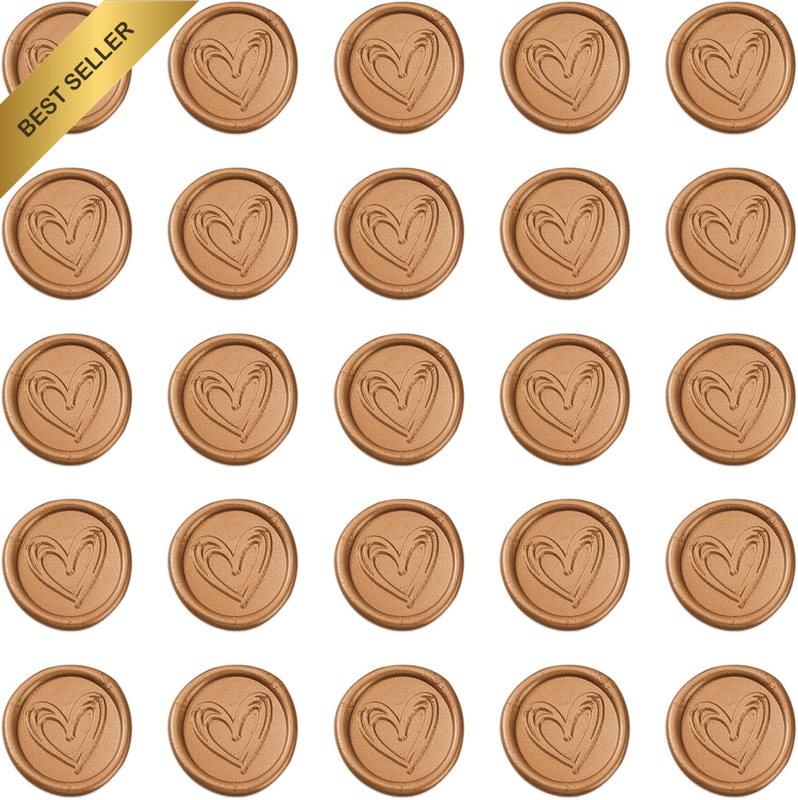 25 Pack Heart Wax Seal Stickers, Self-Adhesive Gold Vintage Sealing Stickers for