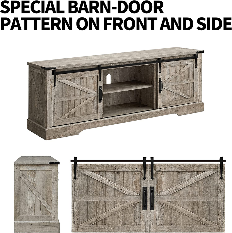 Farmhouse TV Stand for 75 Inch TV, Rustic Entertainment Center W/Sliding Barn Do