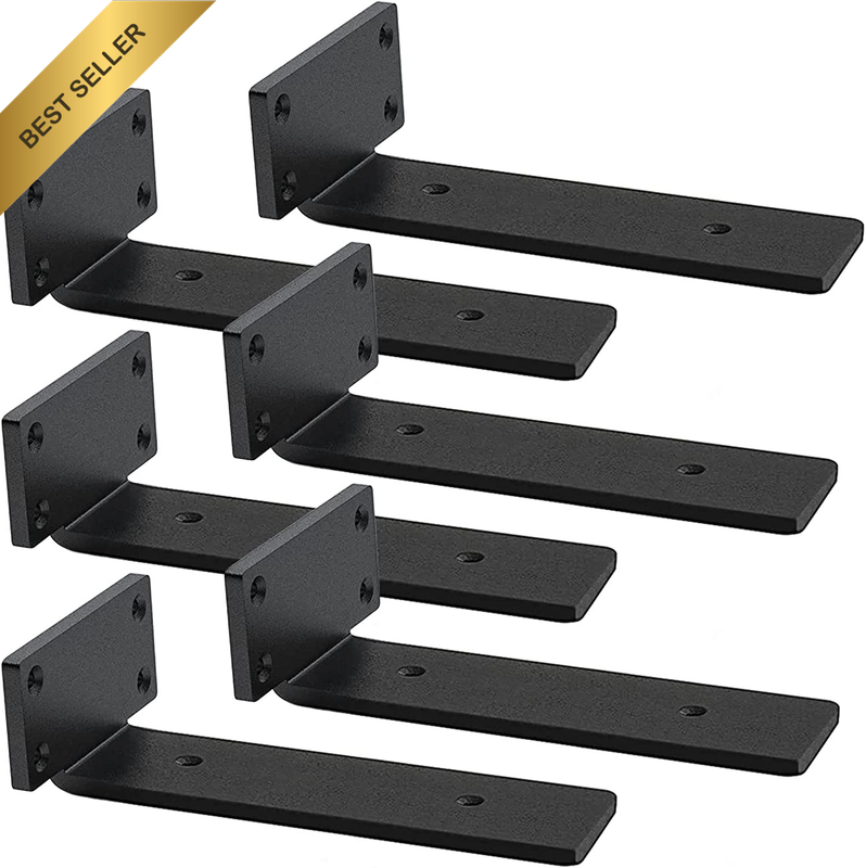 Premium Heavy Duty Shelf Brackets – 0.2In Thick Black L Shape Shelf Bracket, Hid