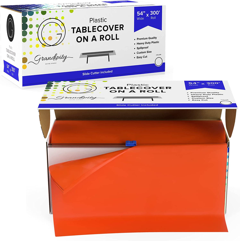 Plastic Tablecloth Roll - 54" X300' Orange Plastic Table Cloths for Parties Disp