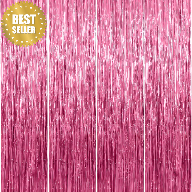6 Pack Pink Foil Fringe Curtain Metallic Tinsel Backdrop Party Decor