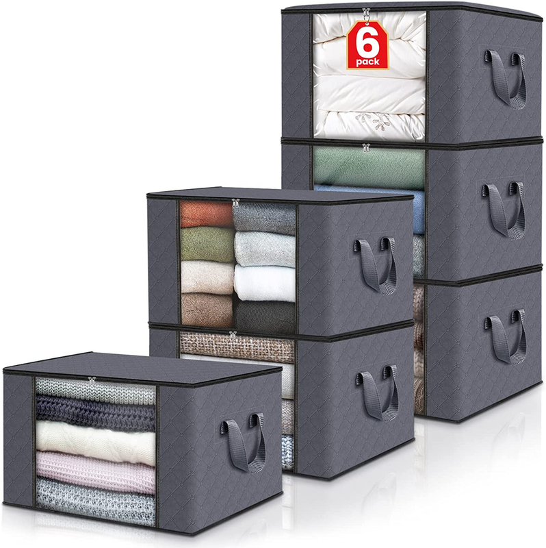 6 Pack Clothes Storage, Foldable Blanket Storage Bags, Stora