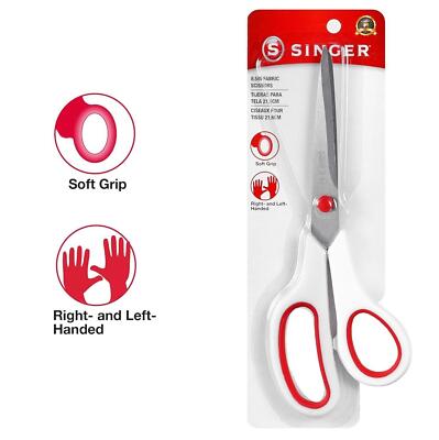 Singer Fabric Scissors with Comfort Grip, 1-pack, Red & Whitesinger Fabric Sciss