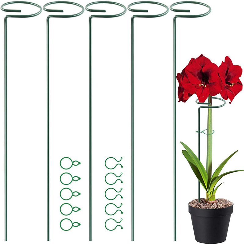 5 Pack 17 Inch Plant Support Stakes, 4Mm Thick Garden Single Stem Flower Support