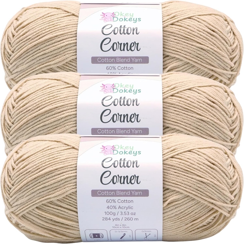 Cotton Corner Yarn for Knitting and Crocheting, Neutral Color Yarn with Soft and